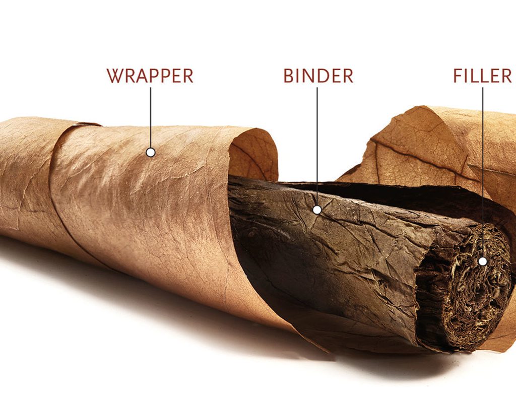 Một điếu xì gà được tạo thành từ ba phần chính là bọc ngoài (wrapper), lá gắn kết (Binder) và lá lõi (Filter)